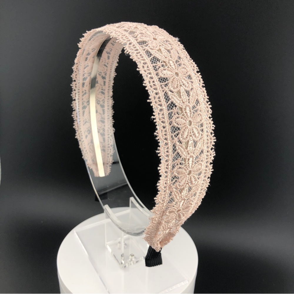 Floral Lace Embroidery Headband, Boho Chic, New Handmade - Tan color